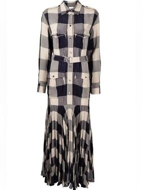 KHAITE Black and White Checked Long-Sleeve Maxi Dress
